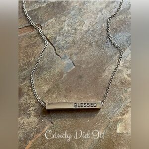 Stylish Floating Blessed Bar Charm Silver Necklace